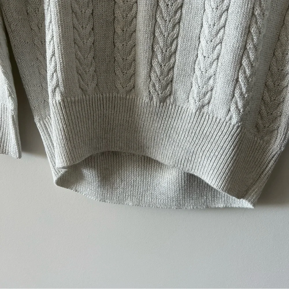Athleta Crossroads Crew Sweater In Bright White Metallic Cable Knit H - Picture 9 of 12